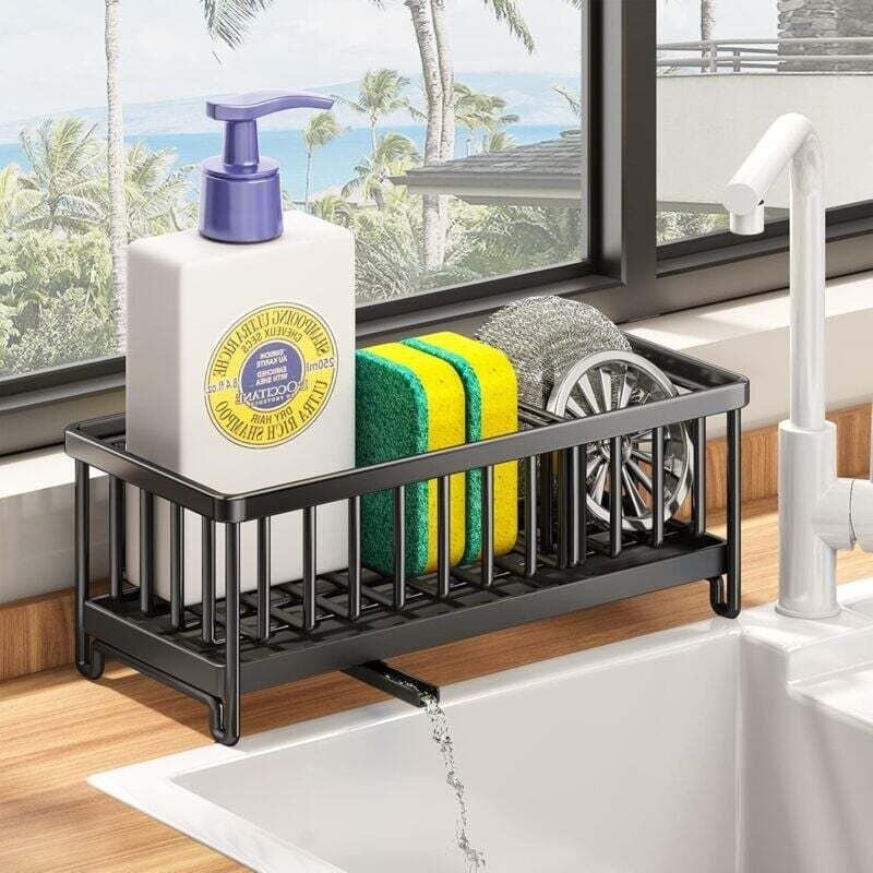 Soporte para esponja de fregadero, almacenamiento para fregadero, organizador de esponja para platos de acero inoxidable...