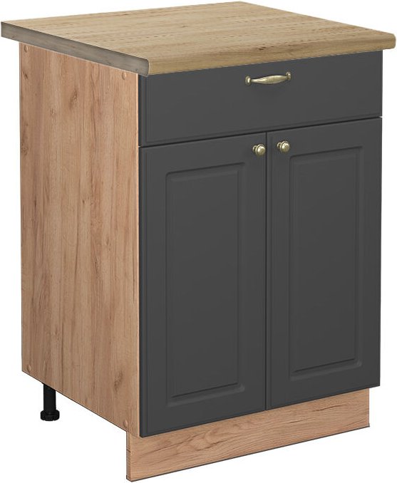 Vicco - Küchenunterschrank Fame-Line, Anthrazit-Gold, 60 cm mit Schublade, ap Eiche