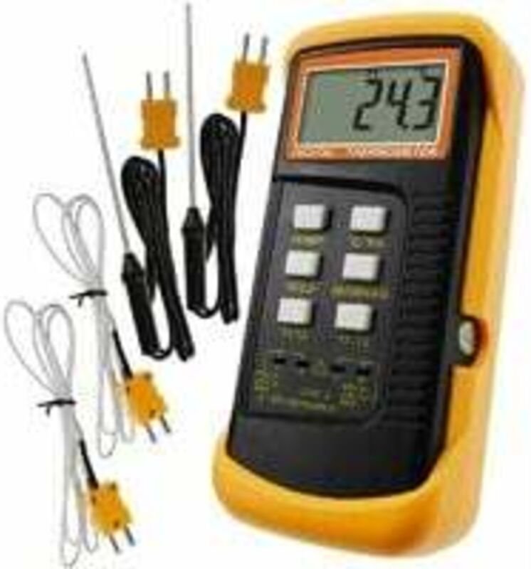 Thermometer Typ K mit Thermoelementsensor 1300 °C (°C, °F und K mit 4 Thermoelementen (verkabelt und Edelstahl)