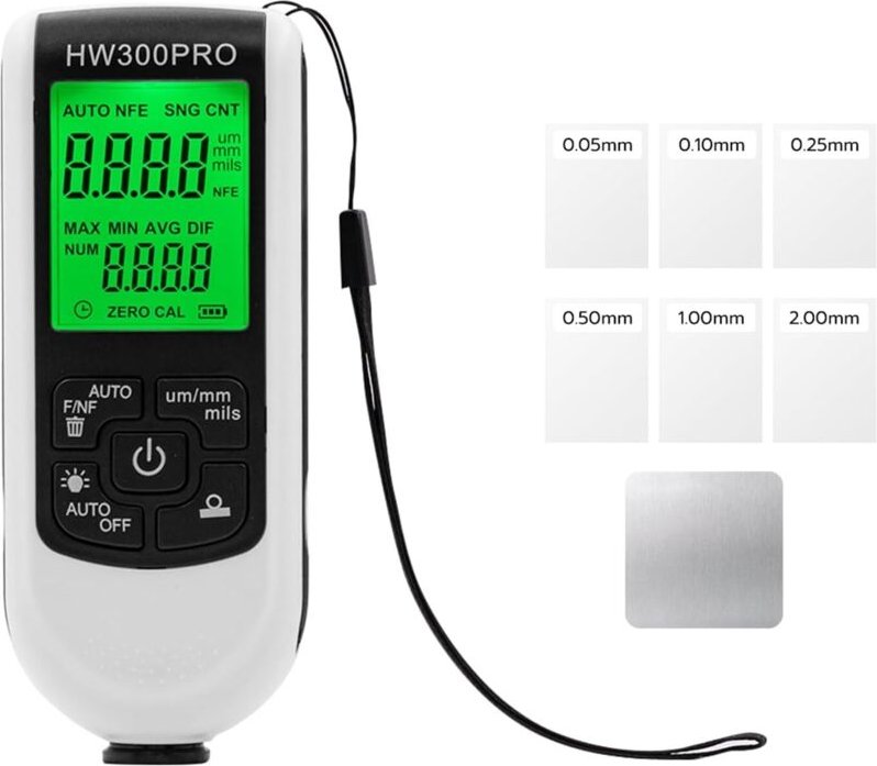 Autolackdickenprüfer, 0-2000µm Messung, digitaler Autolackdickenprüfer mit hintergrundbeleuchtetem LCD-Display, weiß (Ba...