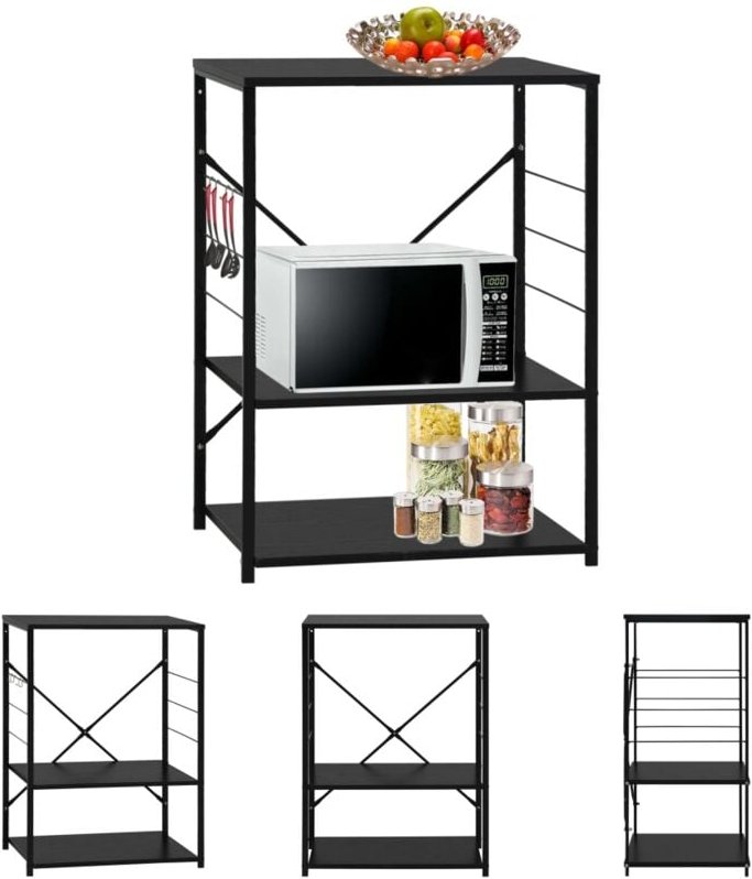 The Living Store - Mikrowellenregal Schwarz 60×39,6×79,5 cm Holzwerkstoff - Küchenutensilienhalter & -ablagen - Schwarz