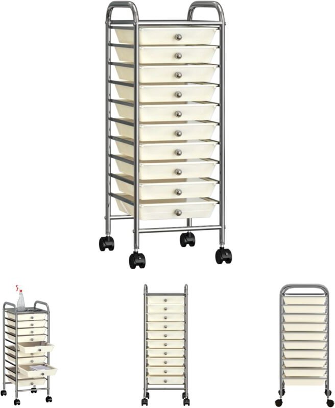 The Living Store - Schubladenwagen mit 10 Schubladen Weiß Kunststoff - Rollwagen & Sackkarren