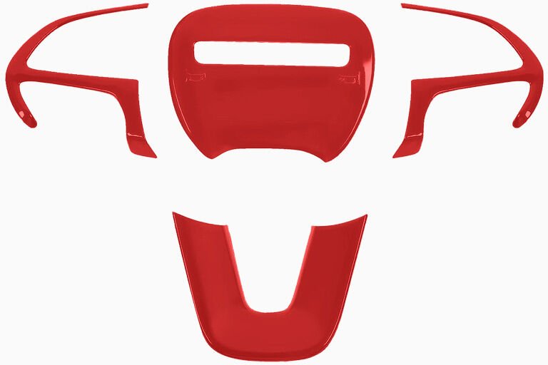 (Rot) Auto-Lenkrad-Dekoration, ABS-Chrom-Kohlefaser-Stil für Dodge Challenger 15–21