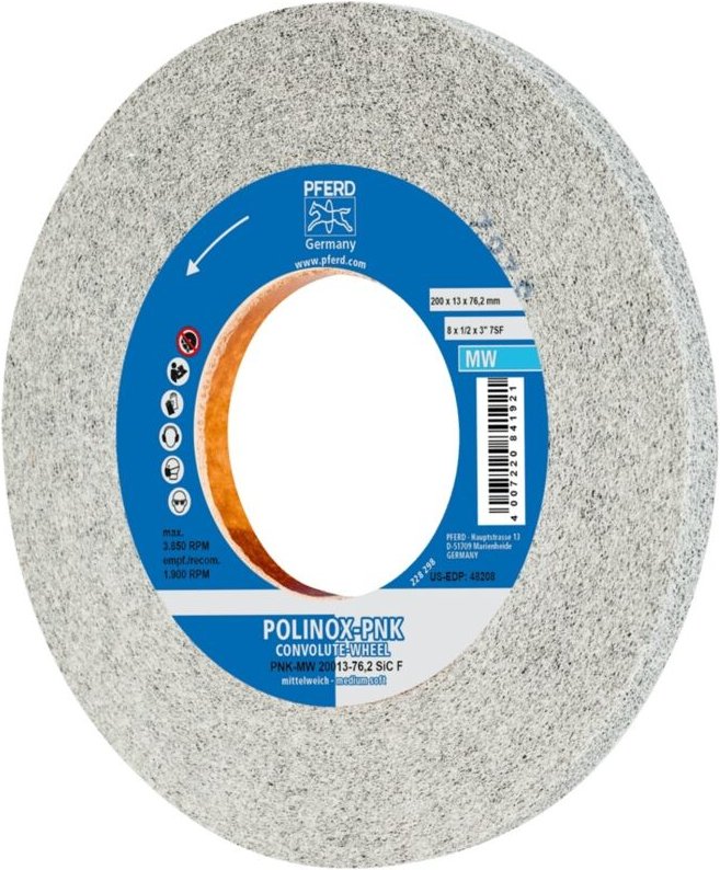 PFERD TOOLS POLINOX Gewickeltes Vlies-Rad PNK Ø 200x13 mm Bohrung-Ø 76,2 mm Mittelweich SIC Fein für Finish