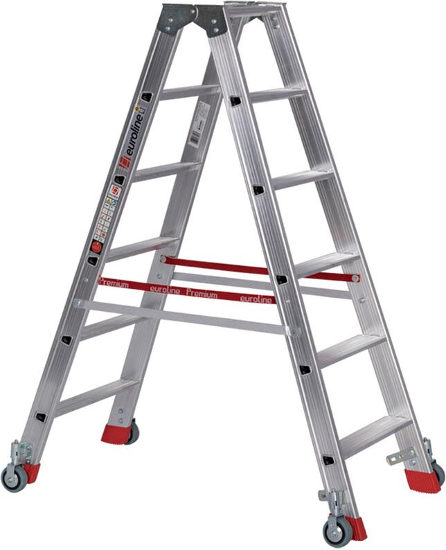 Euroline Premium 30573 Stufenstehleiter mit Federrollen und Feststellern 2x6 Stufen