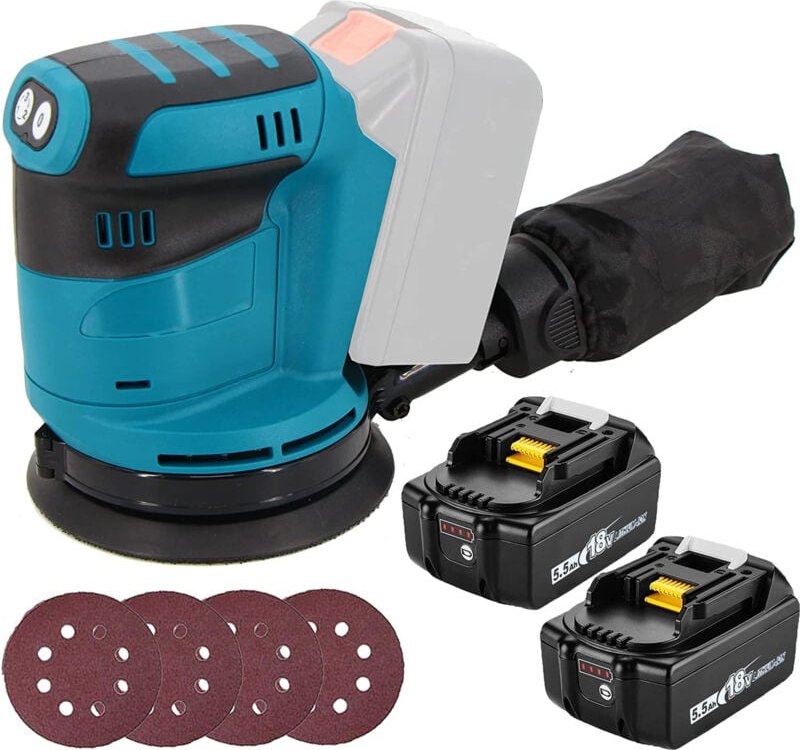Exzenterschleifer,Akku-Exzenterschleifer,Bürstenlos,Exzenterschleifer Poliermaschine 18 v Ø125 mm mit Staubbeutel und 4 ...