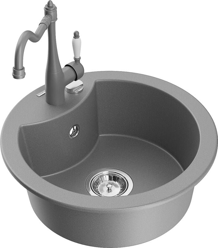 Mexen Diego 1-Becken-Granit-Spüle mit Mischbatterie Carla, Grau - 6512-71-670700-71