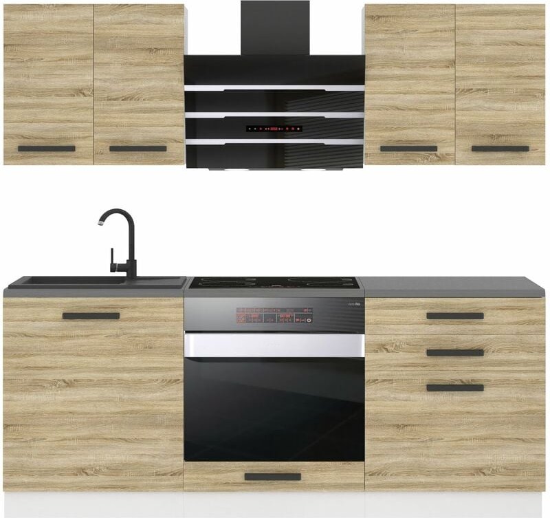 Küchenzeile Küchenblock Mary - Küchenmöbel 180 cm Einbauküche Vollausstattung ohne Elektrogeräten mit Hängeschränke und ...