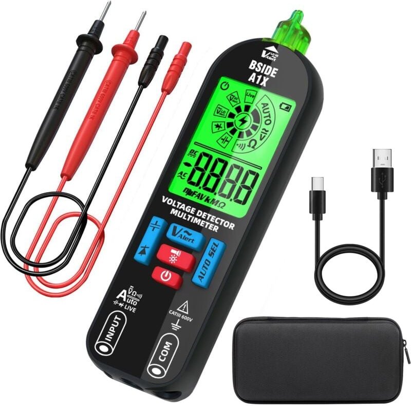 A1X Wiederaufladbares Digitalmultimeter, Mini-Spannungsprüfer ohne Kontakt, mit ID-Bildschirm, automatischer Spannungspr...