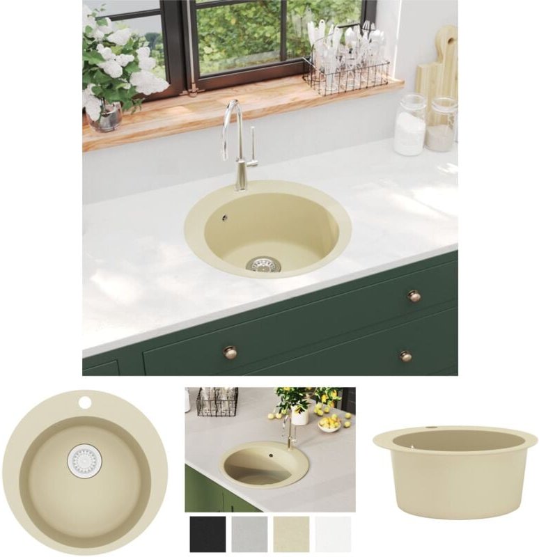 The Living Store - Granitspüle Einzelbecken Rund Beige - Küchenspülen & Spülbecken - Beige