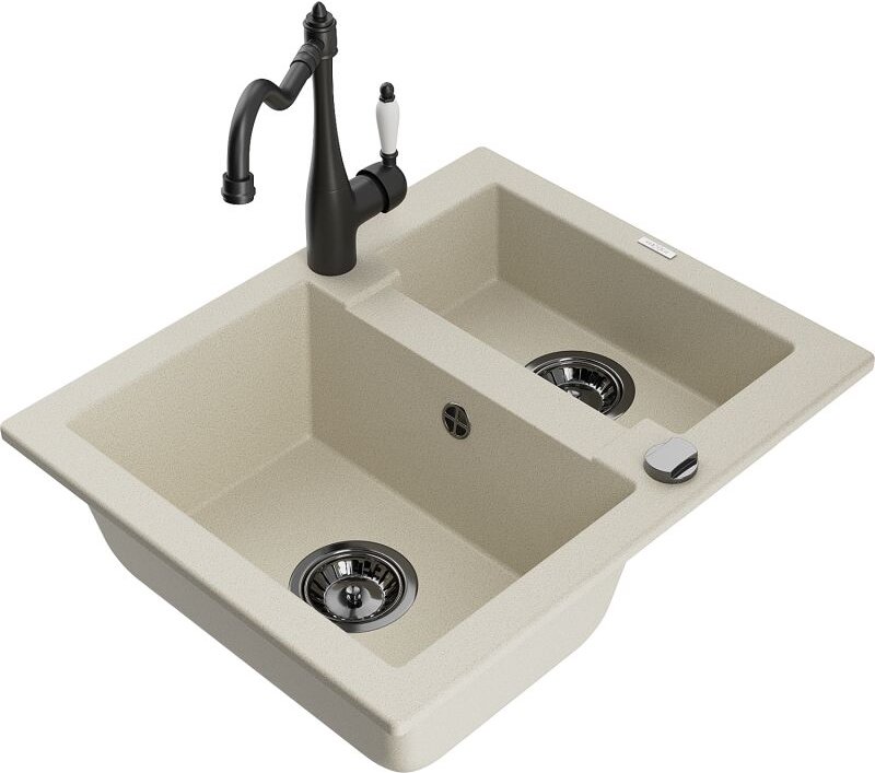 Carlos 1,5-Becken-Granitspüle mit Mischbatterie Carla, Beige - 6518-69-670700-70 - Mexen