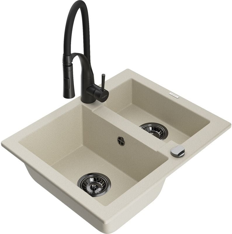 Thumbnail - Mexen - Carlos 1-Becken-Granit-Spüle mit Mischbatterie Aster, Beige - 6518-69-73450-70-B