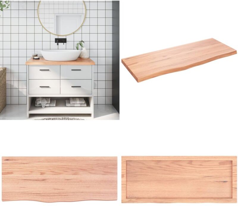 Waschtischplatte Hellbraun 100x40x(2-4) cm Massivholz Behandelt - Eichenholz Platte - Waschtischplatte - Badezimmerstil ...