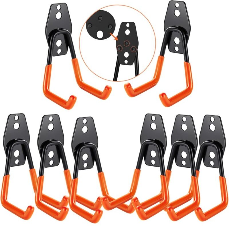 Garagen-Wandhaken, Garagenaufbewahrung, Wandhaken aus Stahl für Leitern, Fahrräder, Rohre, Elektrowerkzeuge (orange, 8 S...