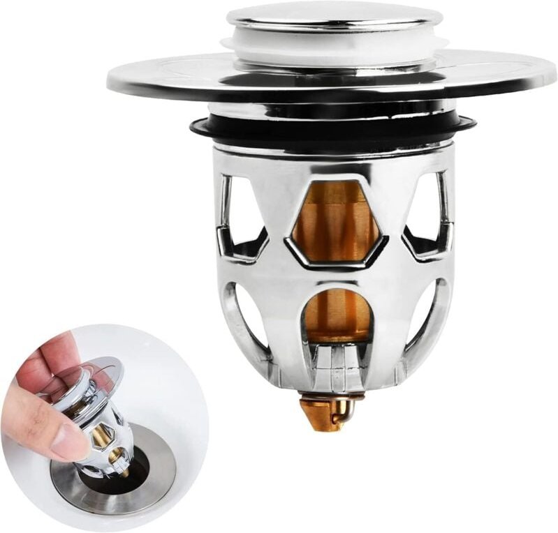Thumbnail - Linghhang - Universal-Badewannenablauf, Pop-up-Waschbeckenablauf, universeller Abflussstopfen aus Edelstahl für 34–40 mm...