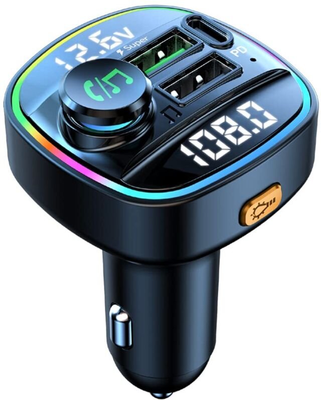 Bluetooth-FM-Transmitter fürs Auto, Freisprecheinrichtung, Dual-Screen-Display, QC3.0 & USB-C PD 20W Schnellladegerät, A...