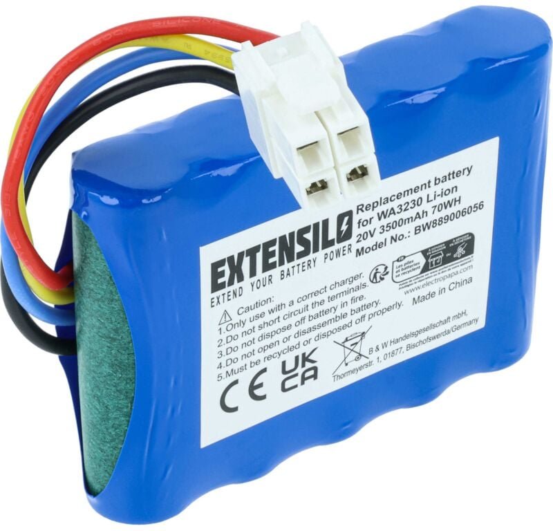 Extensilo - Akku kompatibel mit Worx WR106SI, WR110MI, WR115MI, WR110MI.1, WR106SI.1 Rasenmäher (3,5Ah, 20V Li-Ion)