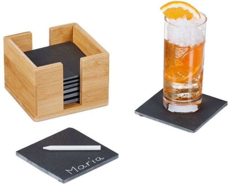 Schieferuntersetzer 8 stuck bambusbox