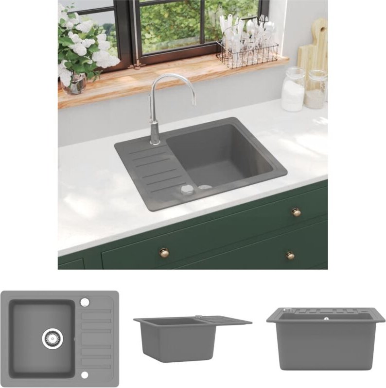 The Living Store - Granitspüle Einzelbecken Grau - Küchenspülen & Spülbecken - Grau