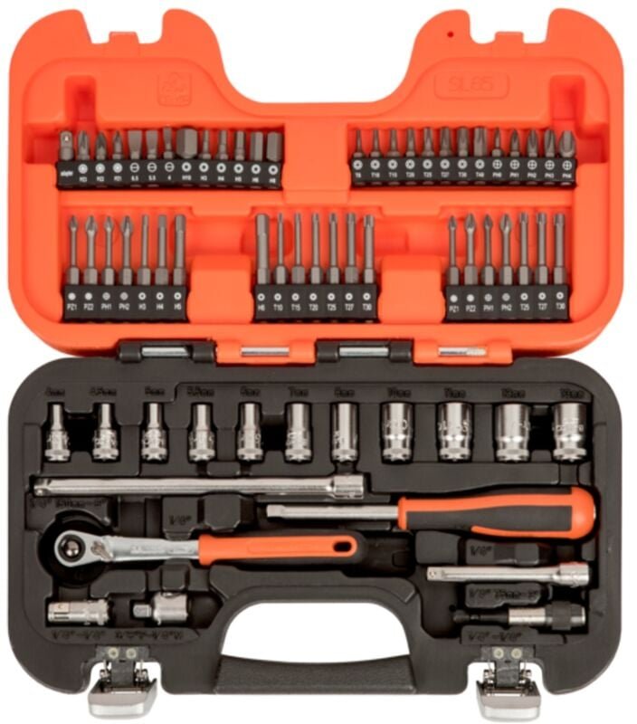 Satz 1/4-Steckschlüsseleinsätze, metrisch, Sechskantprofil, Vierkantantrieb, inklusive Umschaltknarre schlanker Kopf - 6...