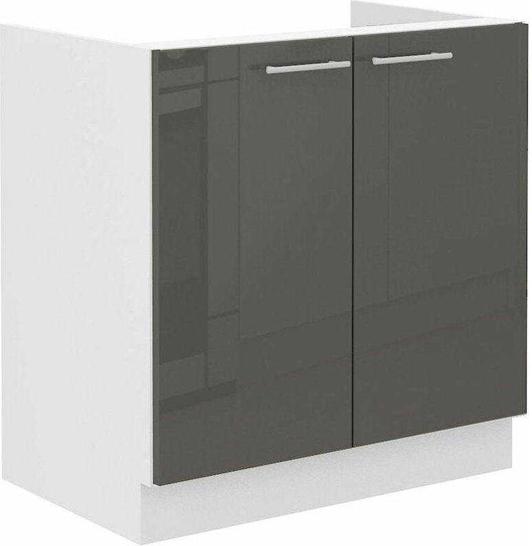 Küchen Preisbombe - Spülenschrank 80 Lara Grau Hochglanz + Weiß matt Küchenzeile Küchenblock Küche