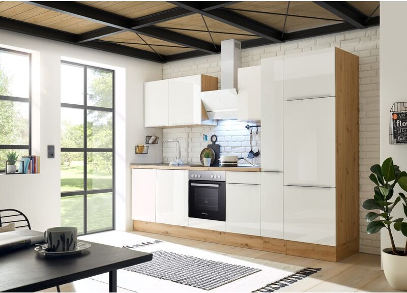 Thumbnail - Küche Küchenzeile Küchenblock Marleen Premium 310 cm Weiß Artisan Eiche Respekta