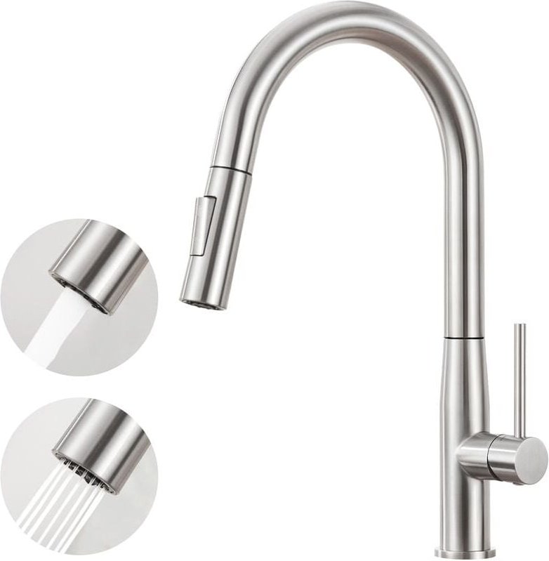 Ausziehbare Küchenarmatur, Hochdruck Wasserhahn aus Edelstahl, 360° schwenkbar, Mischbatterie mit 2 Strahlarten, Gebürst...