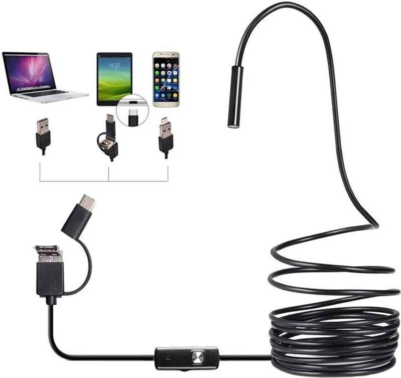 Beijiyi - 5,5-mm-Endoskop 3 in 1 USB/Typ-C 1200P HD-Inspektionskamera Wasserdichtes Endoskop für Telefon-Tablet-PC-Deskt...