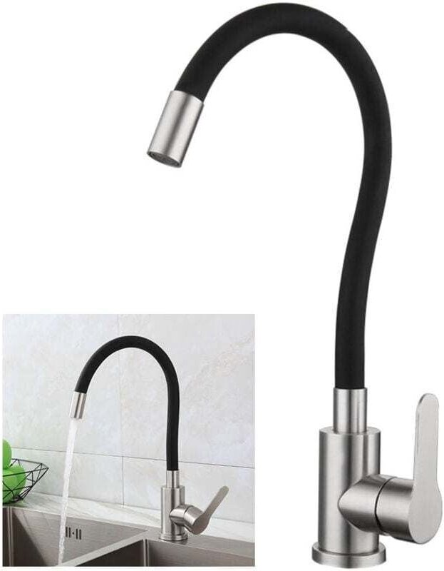 UlisemFlexible Küchenarmatur, frei schwenkbar, hoher Auslauf, flexible Spültischarmatur aus gebürstetem Edelstahl und Sc...