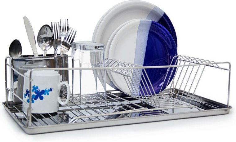 Ulisem Abtropfgestell, Edelstahloptik, H x B x T: 33 x 48 x 12 cm, mit Besteckkorb und Abtropfschale, Geschirrabtropfer,...