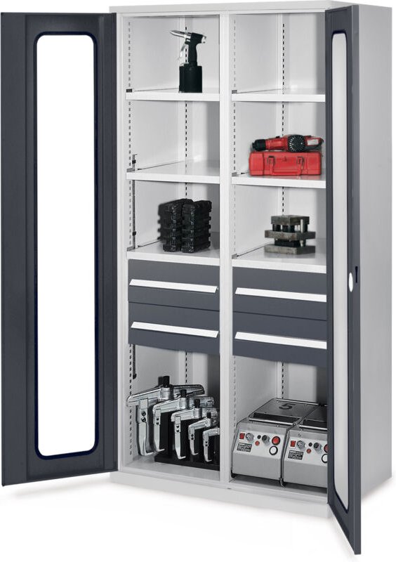 Kappes Schwerlastschränke mit Mitteltrennwand 1950x1000x600mm Sichtfenstertüren Modell 52 anthrazitgrau