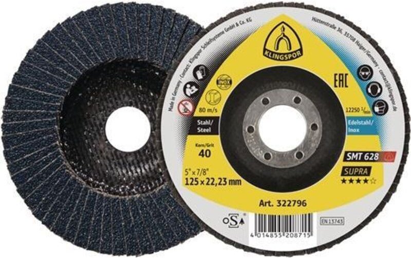 Klingspor - 322790 Fächerscheibe smt 628 Supra d. 115 mm Körnung 40 gerade inox Zi