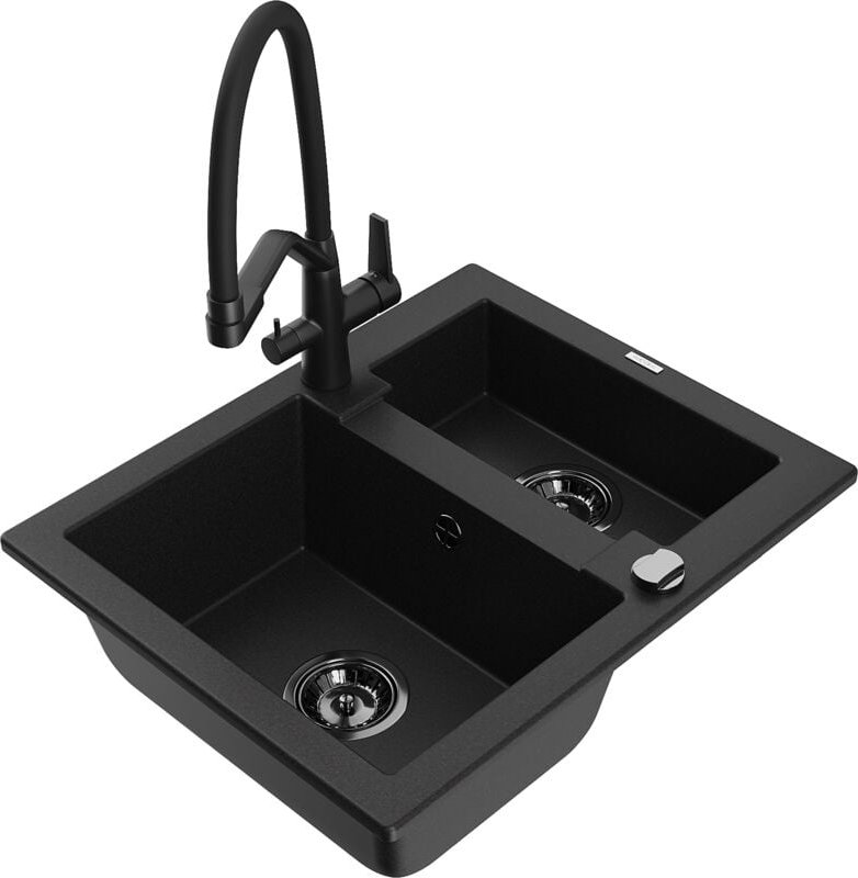 Carlos Granit-Spülbecken 1,5-Kammer mit Küchenarmatur Duo, schwarz - 6518-77-671701-70-B - Mexen