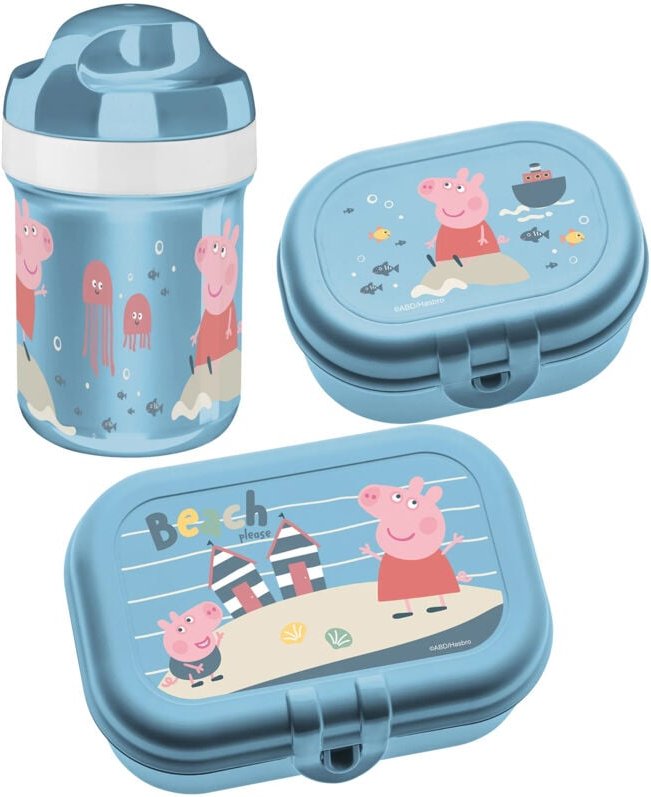 Koziol - Set: Trinkflasche 200 ml und Brotdose Peppa Pig Waves To Go, 3-teilig