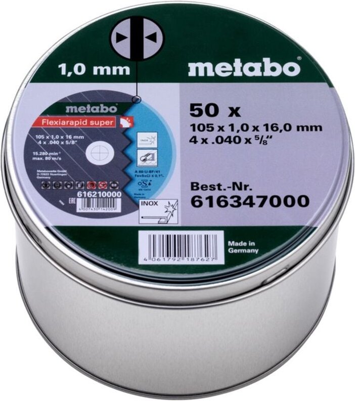 Thumbnail - Metabo - 50 Flexiarapid super 105x1,0x16,0 Inox, Trennscheibe,TF 41 (616347000)