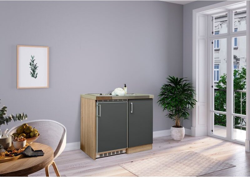 Thumbnail - Küche Miniküche Singleküche Küchenzeile Pantry Eiche Grau Levin 100 cm Respekta