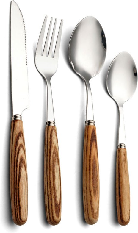 4-teiliges Besteckset aus Holz mit natürlichem Holzgriff, Besteckset aus Edelstahl 304