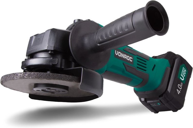 Winkelschleifer 20V, 115 mm - Komplettset mit 1x 4.0Ah Akku, Schnellladegerät, Seitengriff und Aufbewahrungstasche