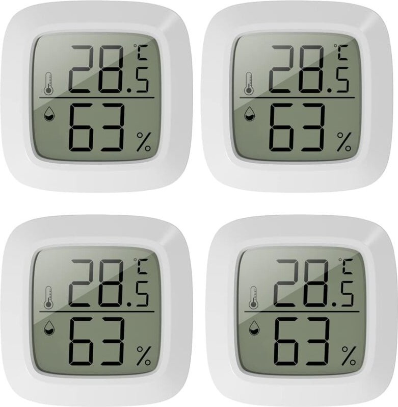Lntyq Lot de 4 mini thermomètres d'intérieur - Thermomètre hygromètre d'intérieur - Avec rafraîchissement rapide de 10 s...