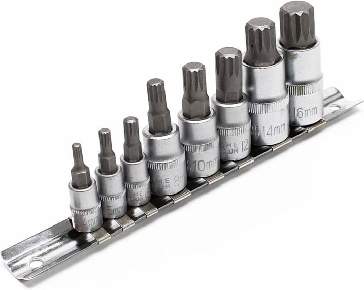 Wiltec - Steckschlüsselsatz xzn Innen Vielzahn 8-tlg M4-M16 Nüsse Bits Werkzeug Set, hochwertige Steckschlüssel für Werk...