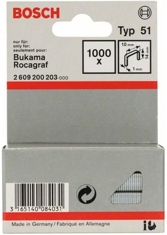 Flachdrahtklammer Typ 51, 10 x 1 x 14 mm - Bosch