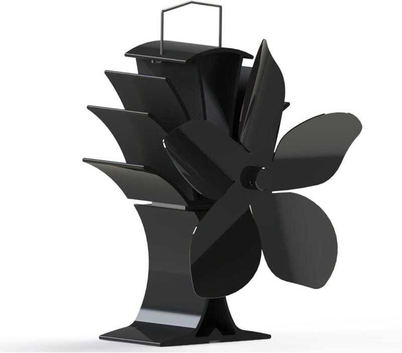 5-Blatt-Ofenventilator mit Wärmeantrieb, kraftstoffsparend – Büro – Schwarz