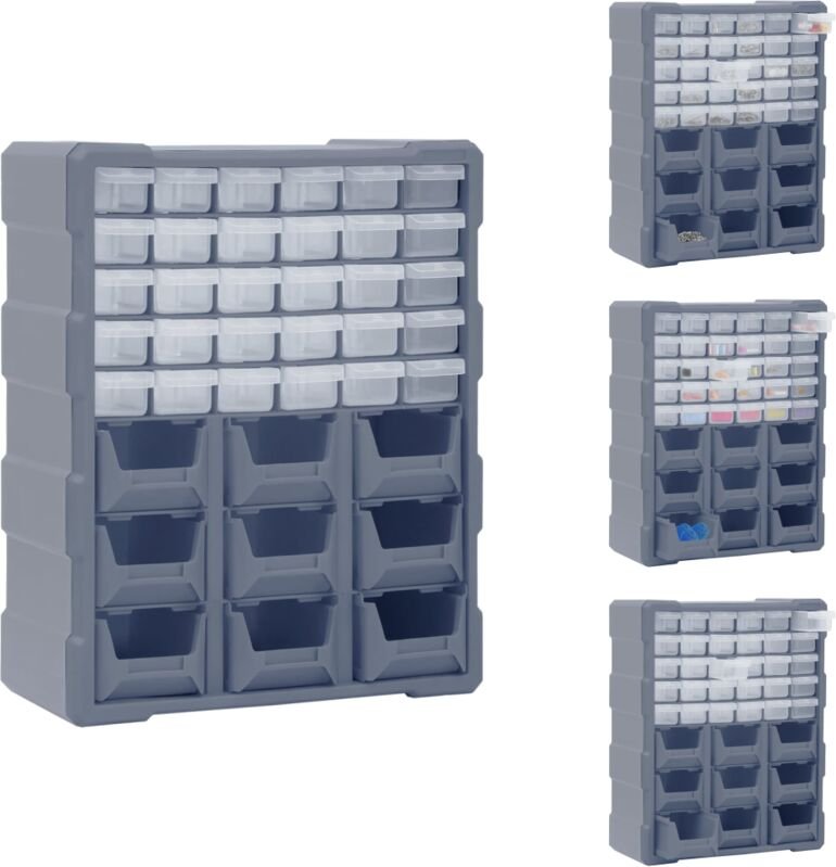 Werkzeugkästen - Living Multi-Schubladen-Organizer mit 39 Schubladen 38x16x47 cm - Grau