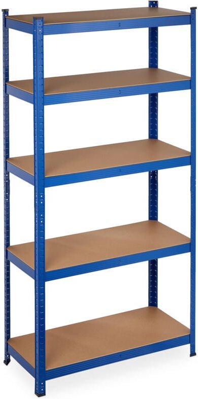 2 x Schwerlastregal, Traglast 875 kg, 5 mdf Ebenen, zum Stecken, Keller, Garage, Stahl, HxBxT: 180 x 90 x 40 cm, blau