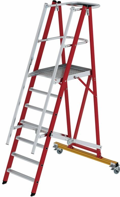 MUNK Kunststoff-Podestleiter mit GFK-Handlauf 7 Stufen