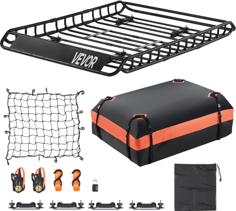 Dachgepäckträgerkorb Autodachkorb (1300 x 910 x 105 mm) universeller Dachgepäckträger mit Gepäcktasche & Netz & Ratschen...