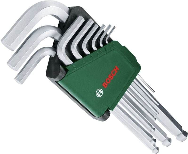 Innensechskantschlüssel (Kugelkopf, S2-Stahl, 1,5–10 mm, Aufbewahringsclip, 9-teilig, Set) - Bosch