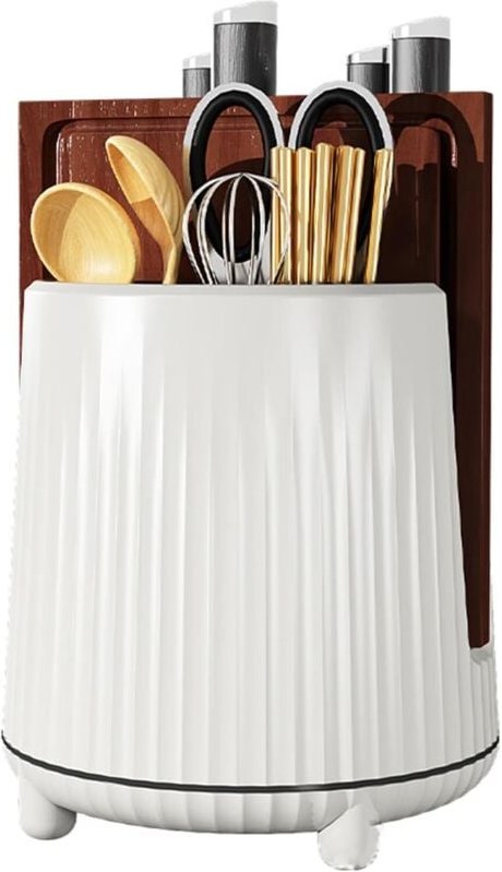 Küchenaufbewahrungszubehör, multifunktionales, drehbares Aufbewahrungsregal, Essstäbchen, Messer, Schneidebrett, Abtropf...