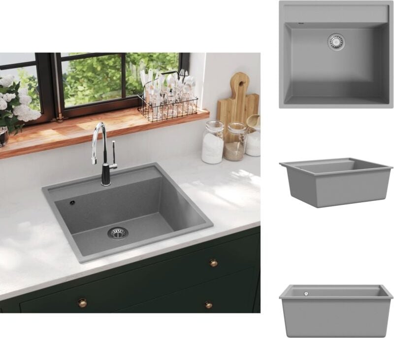 Vidaxl - Küchenspülen & Spülbecken - Living Küchenspüle mit Überlauf Grau Granit - Grau