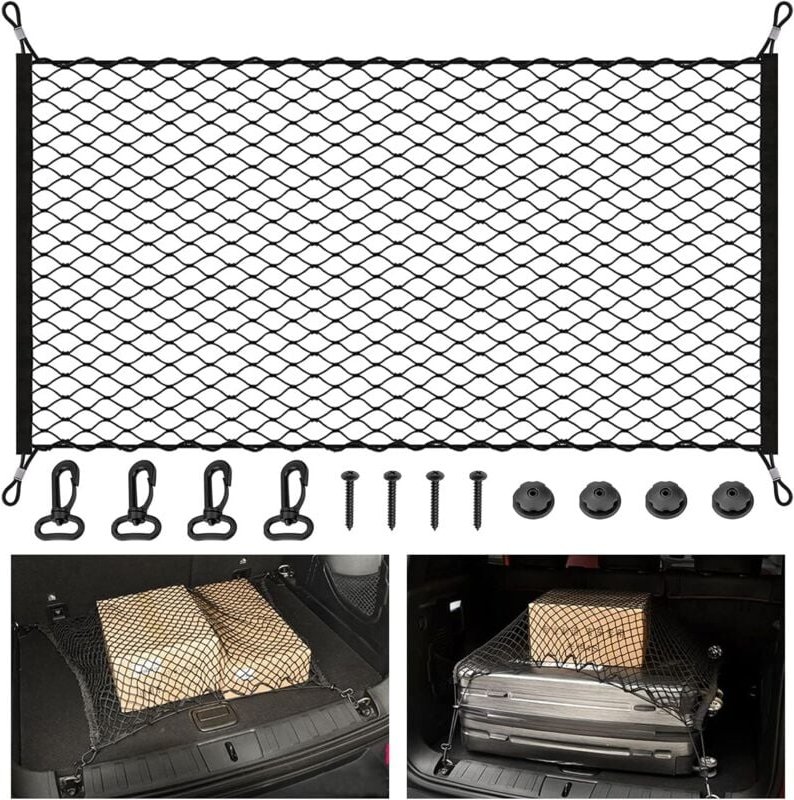 Kofferraumnetz, Kofferraum-Aufbewahrungsnetz mit 4 Haken, festes Gepäck aus flexiblem, elastischem Nylon, geeignet für d...